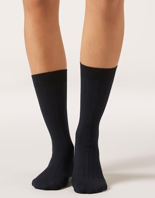 Calzedonia Ribbed mid-calf socks in blue polka dots