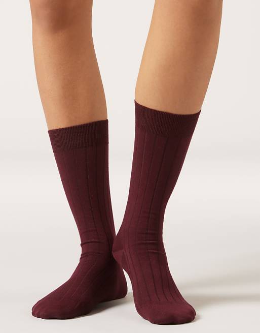 Calzedonia Ribbed mid-calf socks in bordeaux