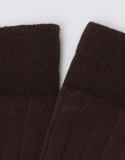 Calzedonia Ribbed Mid-calf Socks In Brown