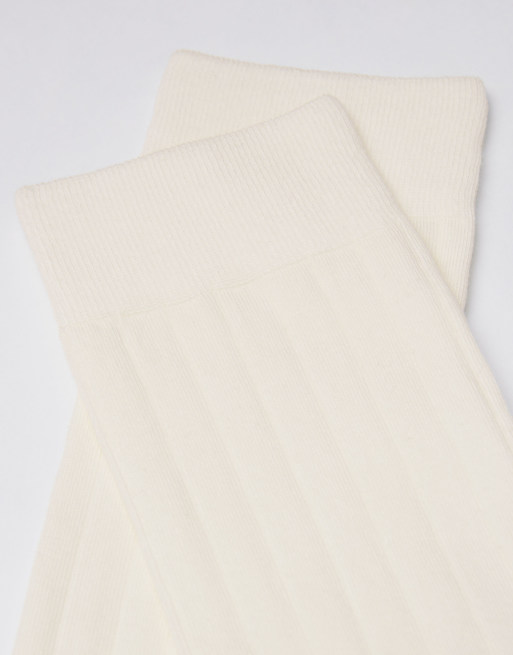 Calzedonia Ribbed Mid-calf Socks In Milk