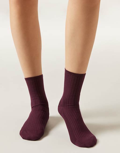 Calzedonia Ribbed short socks in bordeaux