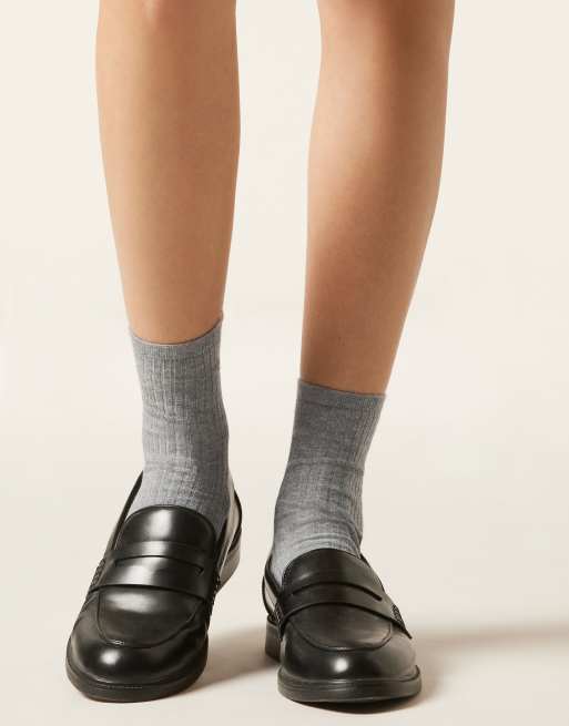 Calzedonia Ribbed Short Socks In Mid Grey Blend