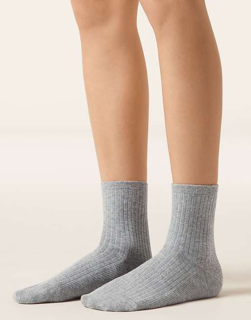 Calzedonia Ribbed short socks in mid grey blend