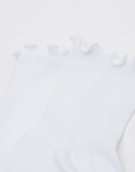 Calzedonia Ribbed Short Socks With Romantic Trim In White