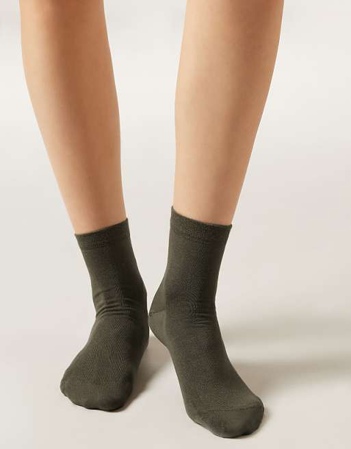 Calzedonia Trim detail short socks in military green