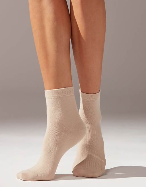 Calzedonia Trim detail short socks in natural ginger