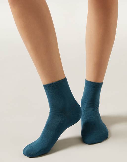 Calzedonia Trim detail short socks in topaz blue