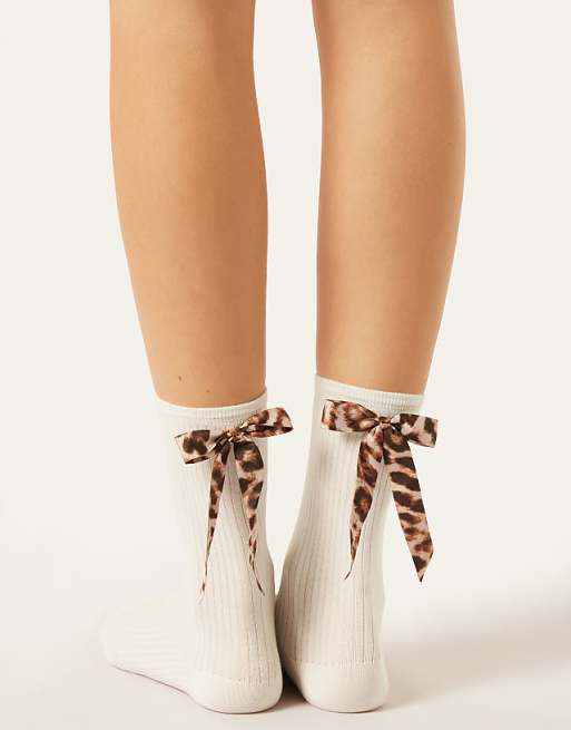 Calzedonia Tropical pattern bow socks in milk