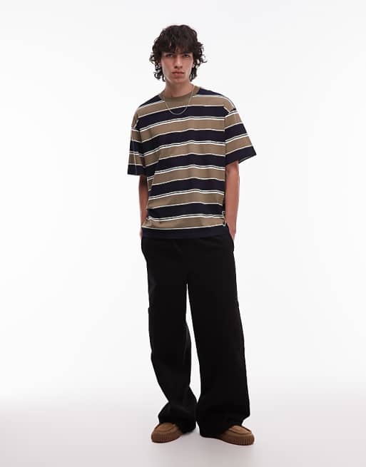 Carhartt WIP Malone T-shirt In Khaki Horizontal Stripe