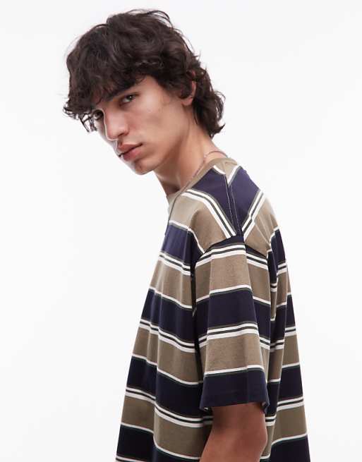 Carhartt WIP Malone T-shirt In Khaki Horizontal Stripe