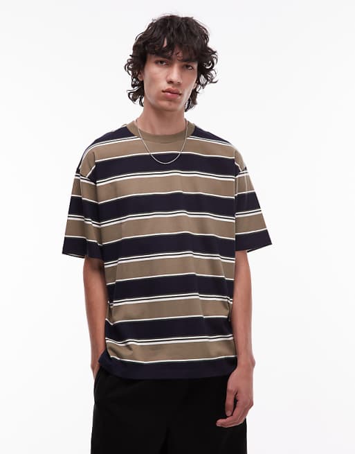 Carhartt WIP malone t-shirt in khaki horizontal stripe