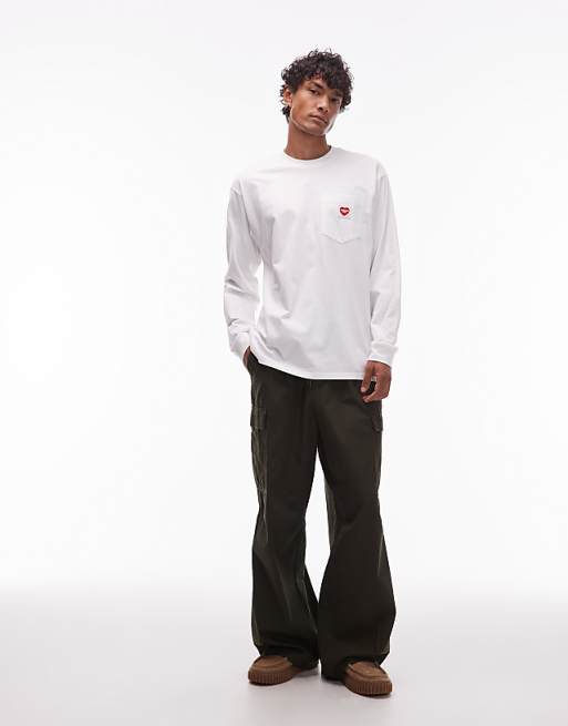 Carhartt WIP Pocket Heart Long Sleeve Loose Fit T-shirt In White