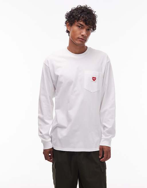 Carhartt WIP pocket heart long sleeve loose fit t-shirt in white