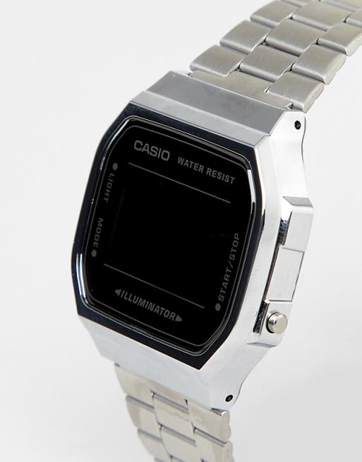 Casio A168W Digital Bracelet Watch In Silver/Black Mirror