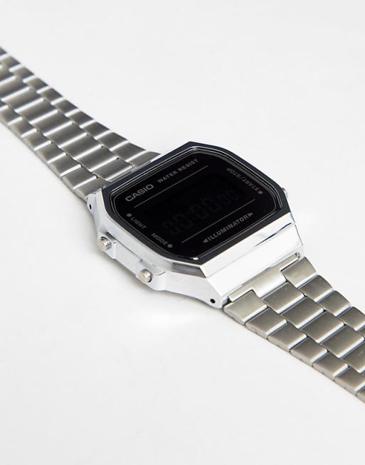 Casio A168W Digital Bracelet Watch In Silver/Black Mirror