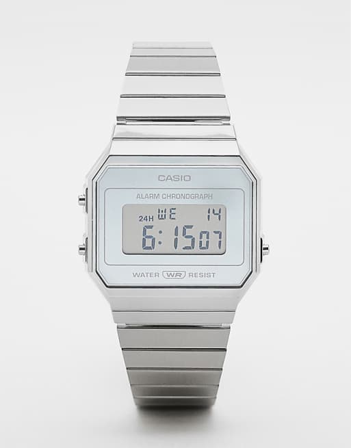 Casio A700 minimal vintage stainless steel watch in silver