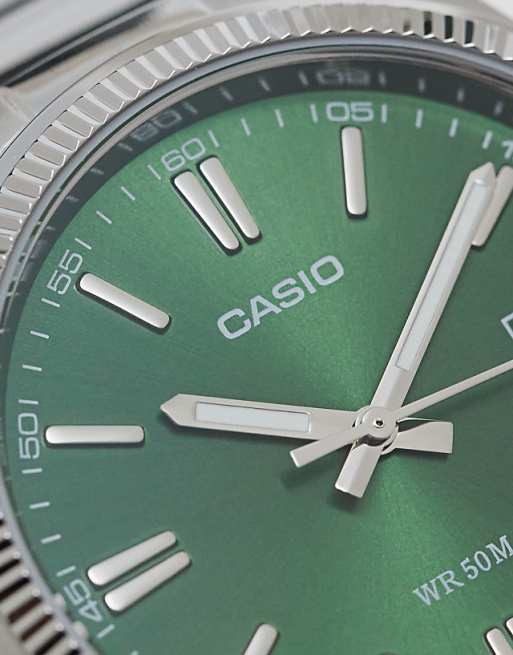 Casio MTP-1302PD Vintage Watch In Silver And Green