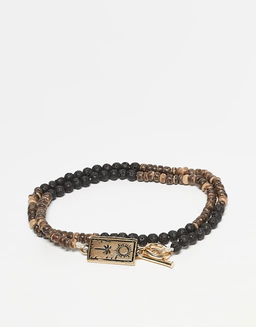 Classics 77 pack of 2 beaded bracelts in black and brown