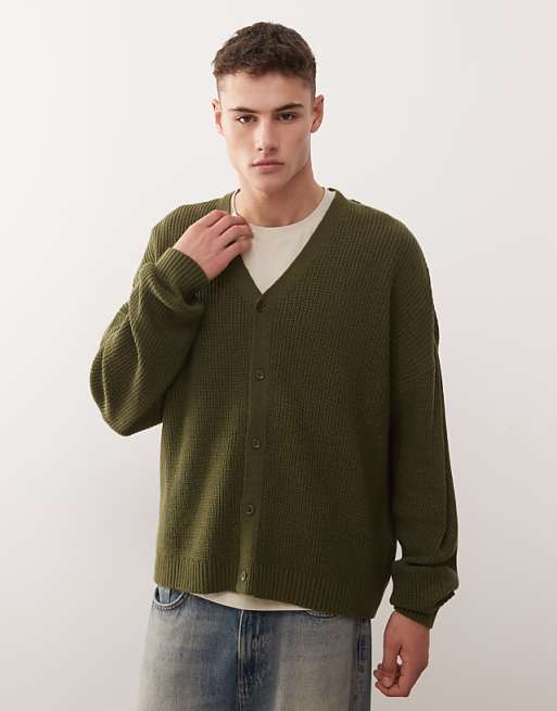 COLLUSION Boxy Knitted Cardigan In Green