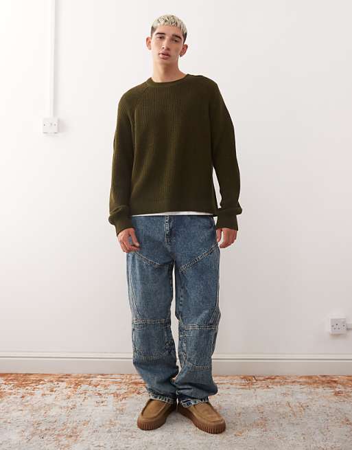 COLLUSION Boxy Knitted Sweater Jumper In Khaki