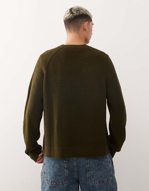 COLLUSION Boxy Knitted Sweater Jumper In Khaki