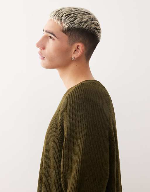 COLLUSION Boxy Knitted Sweater Jumper In Khaki