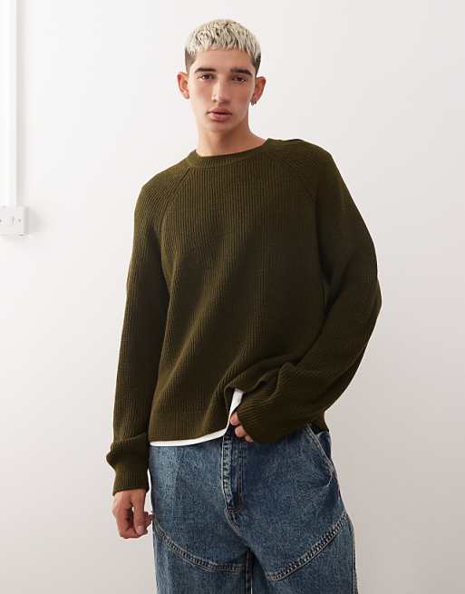 COLLUSION Boxy Knitted Sweater Jumper In Khaki
