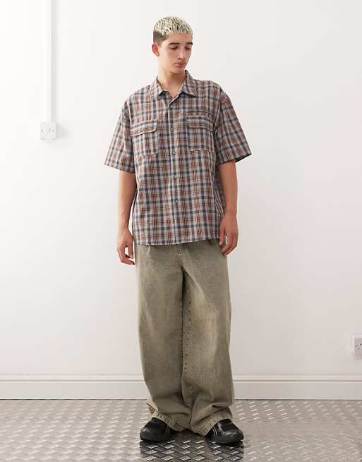 COLLUSION Boxy Skate Shirt In Brown Check