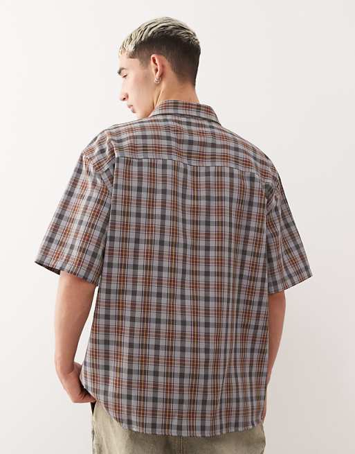 COLLUSION Boxy Skate Shirt In Brown Check