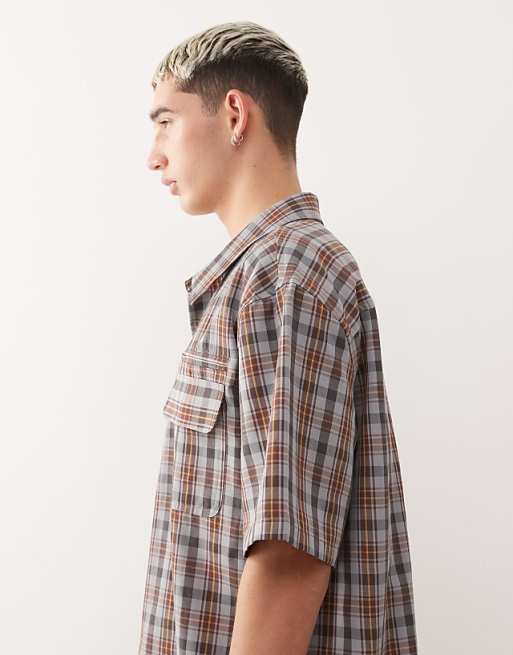 COLLUSION Boxy Skate Shirt In Brown Check