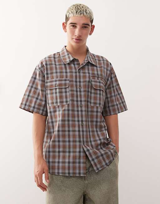 COLLUSION boxy skate shirt in brown check
