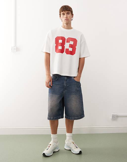 COLLUSION Boxy T-shirt In With Sports Print And Waffle Fabric In White