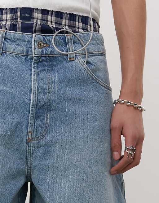 COLLUSION Denim Skater Jorts In Midwash Blue