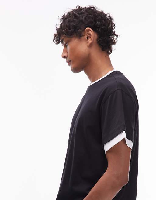 COLLUSION Double Layer T-shirt In Black