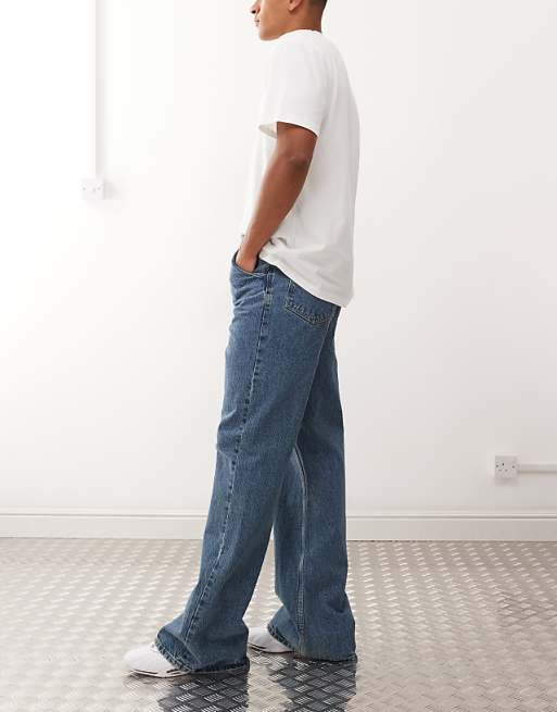 COLLUSION Flare Jean In Mid Wash And Tobacco Stitching