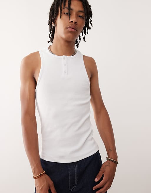 COLLUSION Henley muscle vest in white