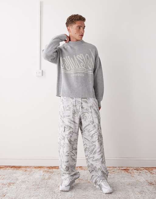 COLLUSION Knitted Boxy Sweatshirt Jumper With Graphic Detail