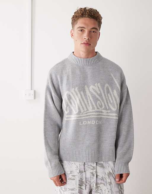 COLLUSION Knitted boxy sweatshirt jumper with graphic detail