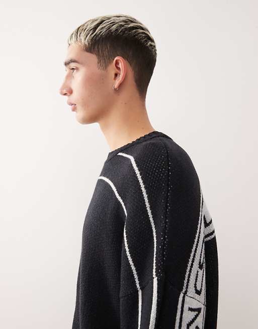 COLLUSION Knitted Branded Jumper In Navy