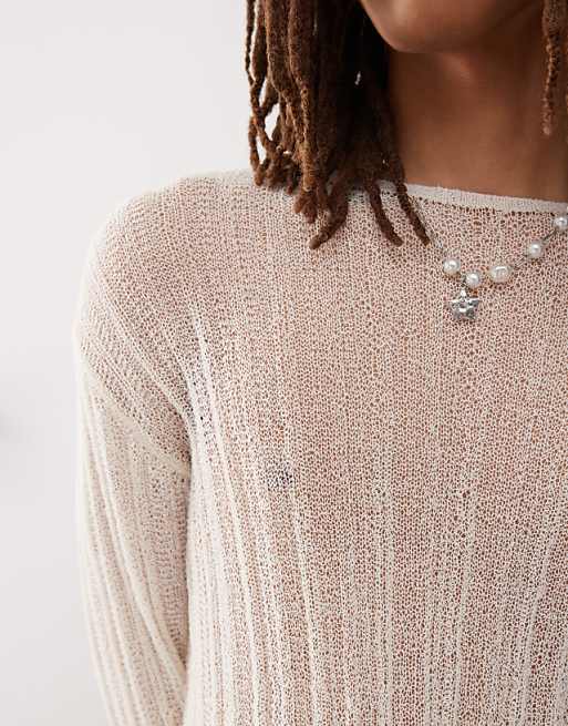 COLLUSION Knitted Lightweight Jumper In Ecru