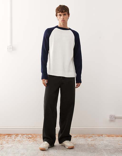COLLUSION Knitted Raglan With Navy Sleeves
