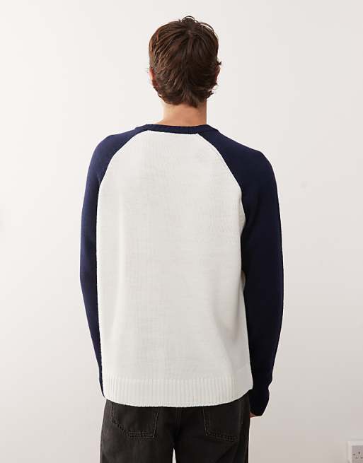 COLLUSION Knitted Raglan With Navy Sleeves