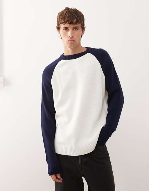 COLLUSION knitted raglan with navy sleeves