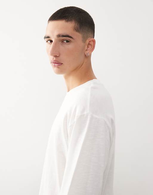 COLLUSION Light Weight Long Sleeve Slub Cotton T-shirt In White