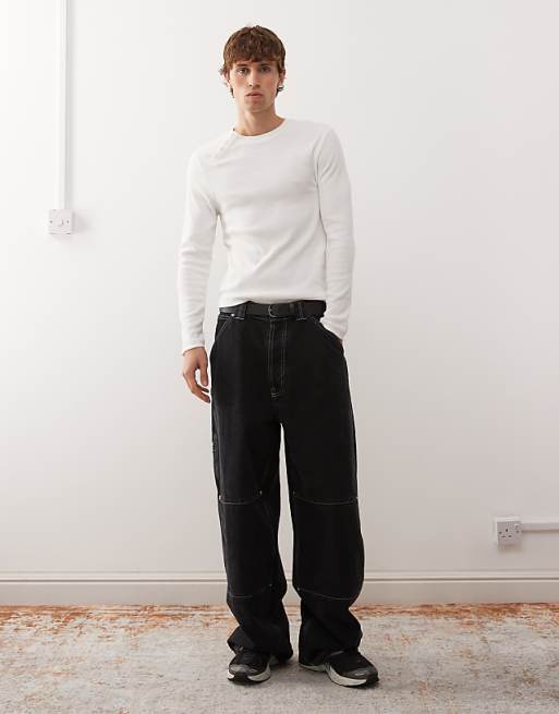 COLLUSION Long Sleeve Henley With Asymmetric Buttons In Cream