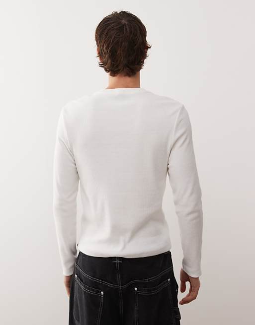 COLLUSION Long Sleeve Henley With Asymmetric Buttons In Cream