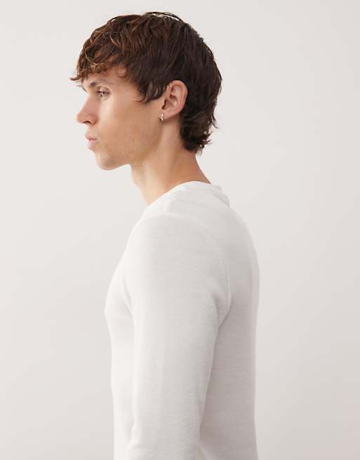 COLLUSION Long Sleeve Henley With Asymmetric Buttons In Cream