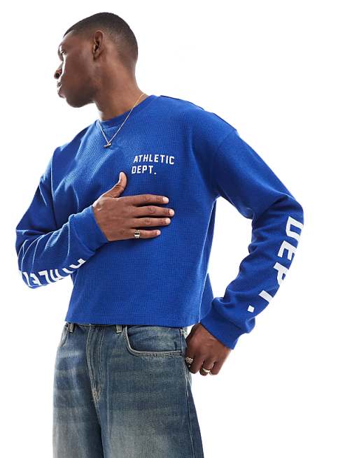 COLLUSION Long Sleeve Skater Fit T-shirt With Athletic Print In Blue