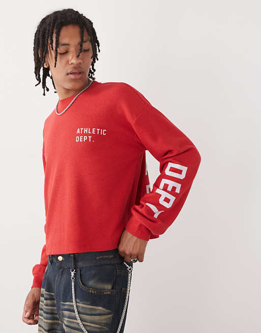 COLLUSION Long Sleeve Skater Fit T-shirt With Athletic Print In Red