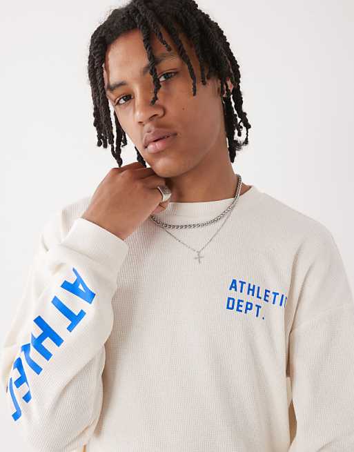 COLLUSION Long Sleeve Skater Fit T-shirt With Athletic Print In White